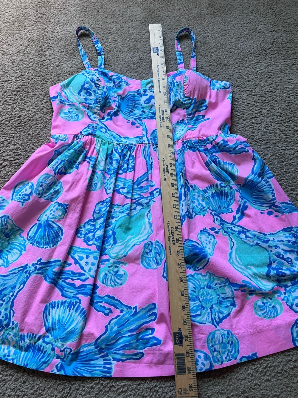 LILLY PULITZER Ardleigh Sun Dress Pink Blue Seashell Print Sz 16 Smocked Pockets - Picture 10 of 11